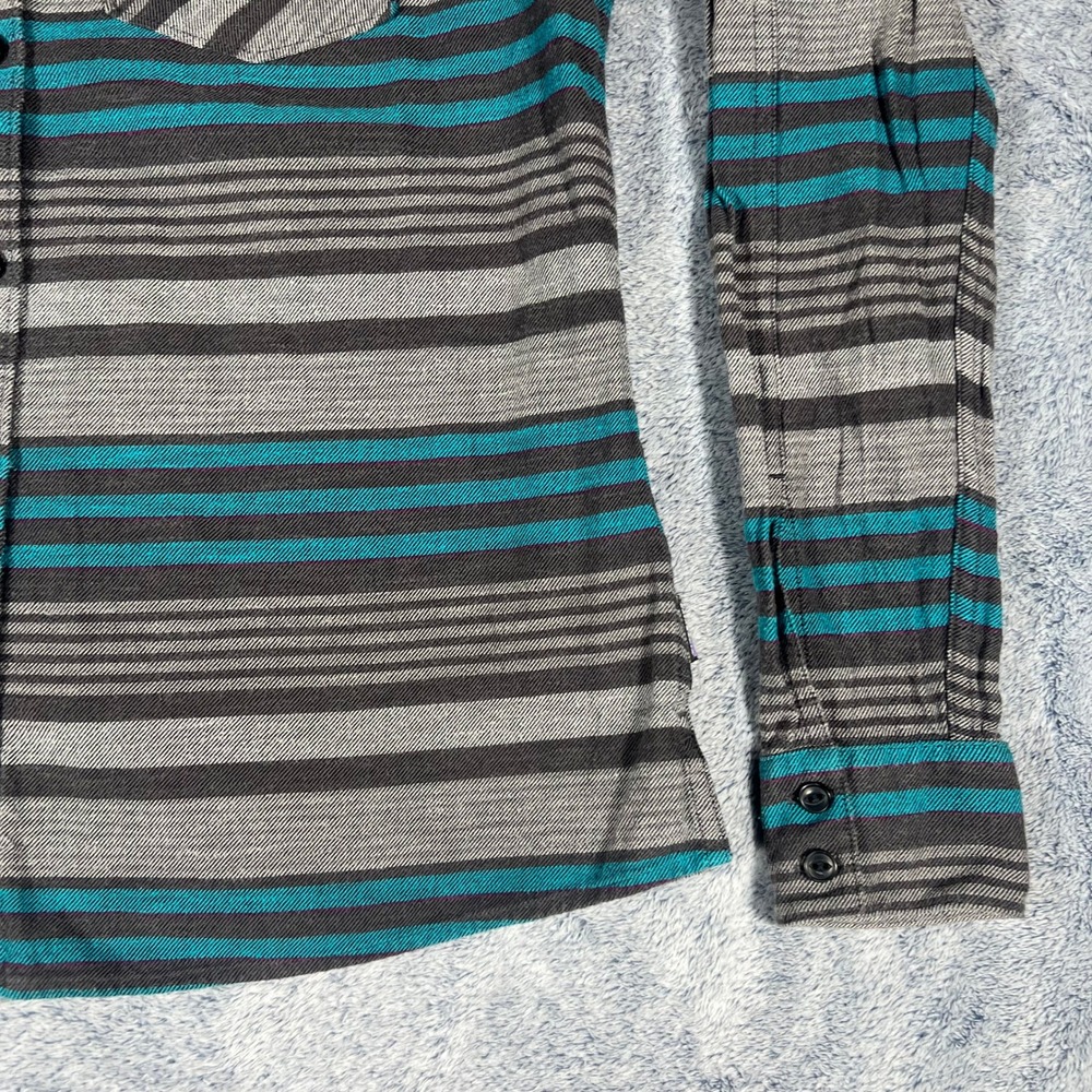 Patagonia Womens Organic Cotton‎ Striped Button Down Shirt Grey Teal Size 6 - Picture 6 of 16